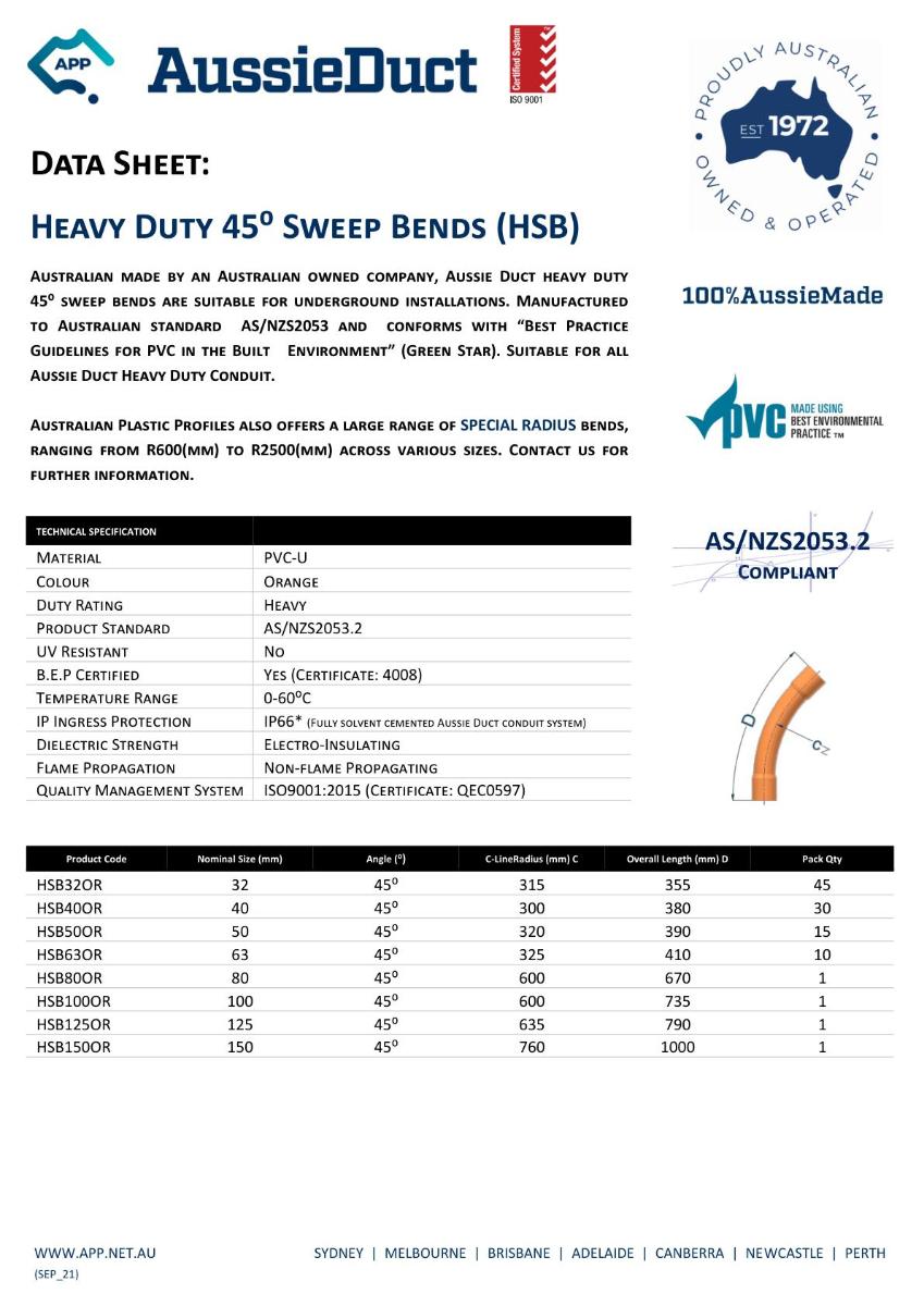 U/G SWEEP BEND 45DEG 635MM RAD 125MM