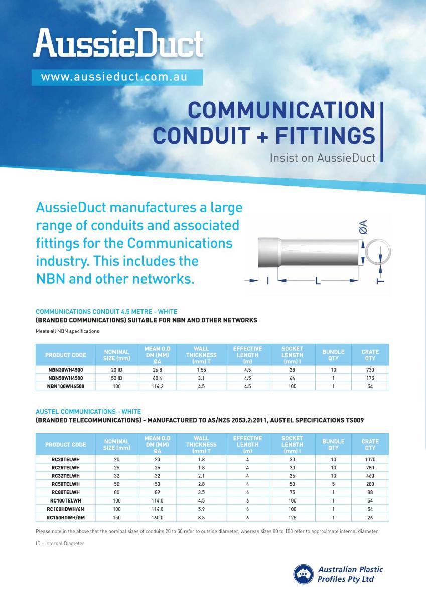 NBN CONDUIT PVC RIGID 100MM WHITE 4.5MTR