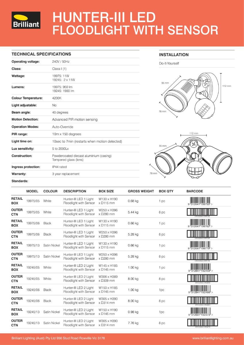 LED SENSOR LGT HUNTER III TWIN 22W 4200K