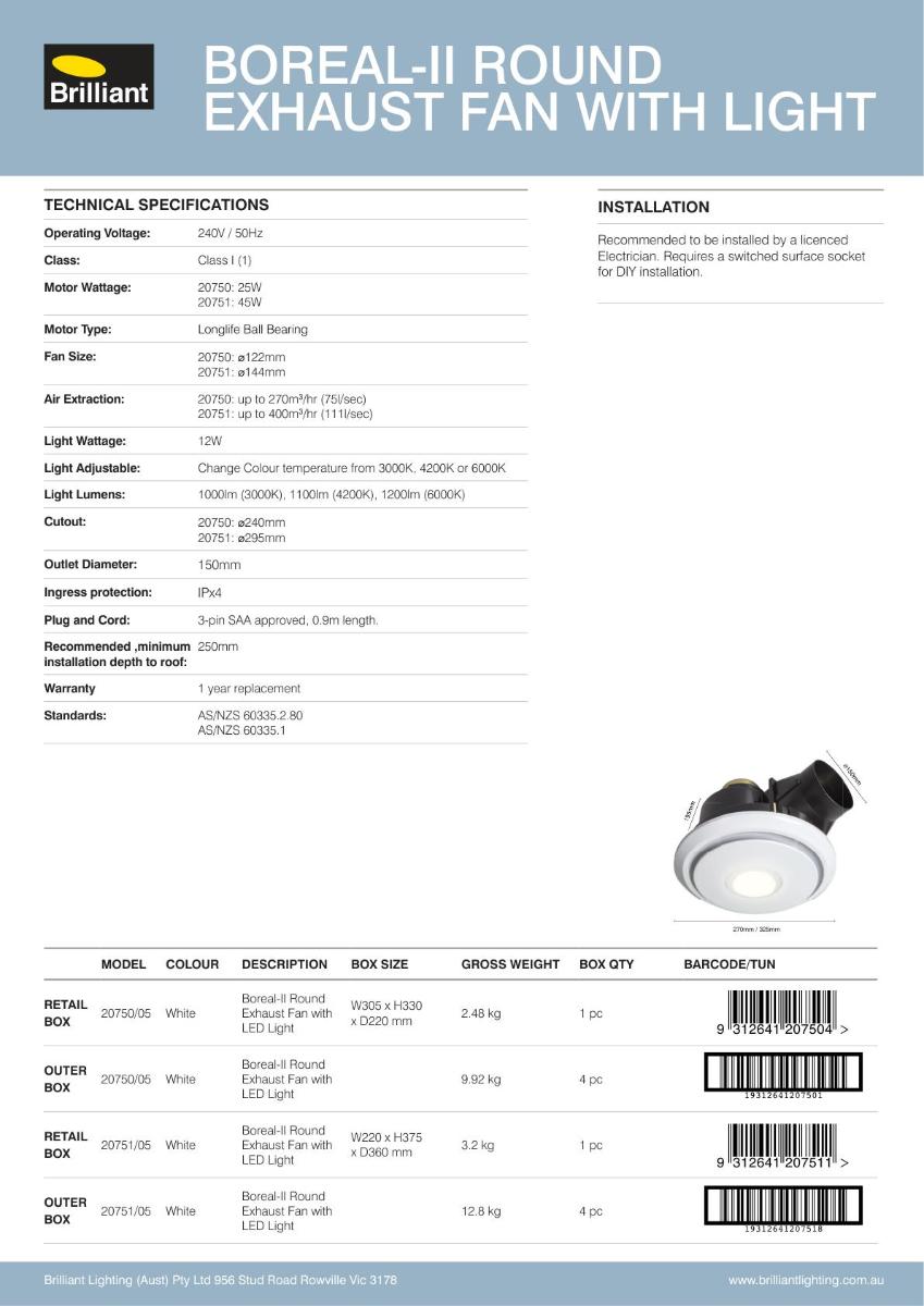 EXHAUST FAN BOREAL II RND 270MM + LIGHT