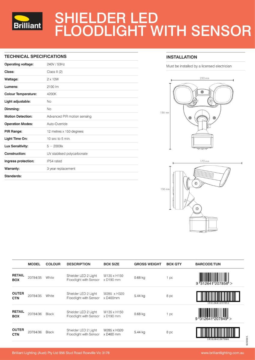 LED SENSOR LGT SHIELDER TW 20W 4200K BK