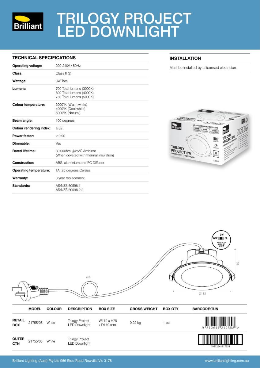 LED D/LIGHT TRILOGY PROJECT 8W CCT 90MM