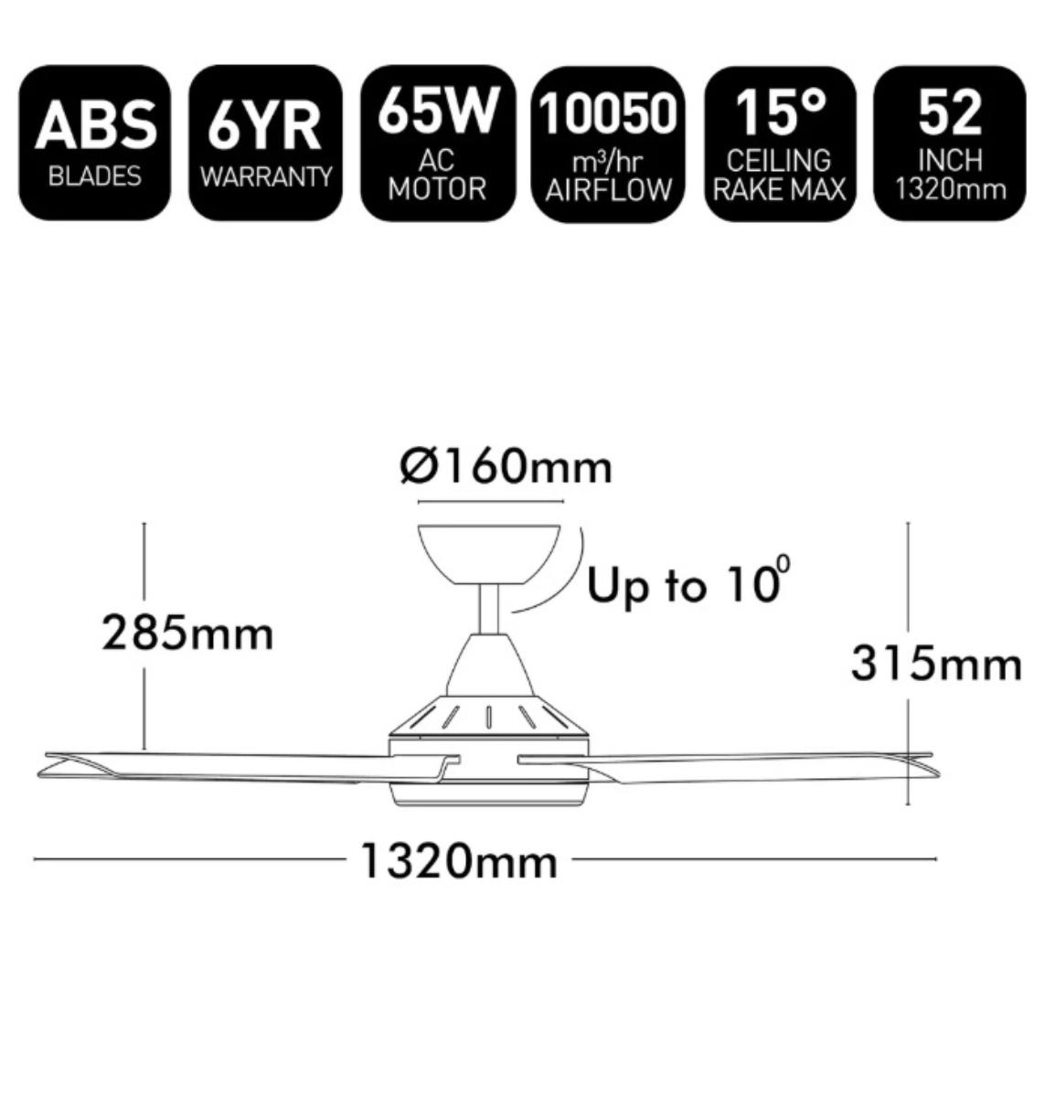 C/FAN CAIRNS 52IN 1320MM 4BL AC WHITE