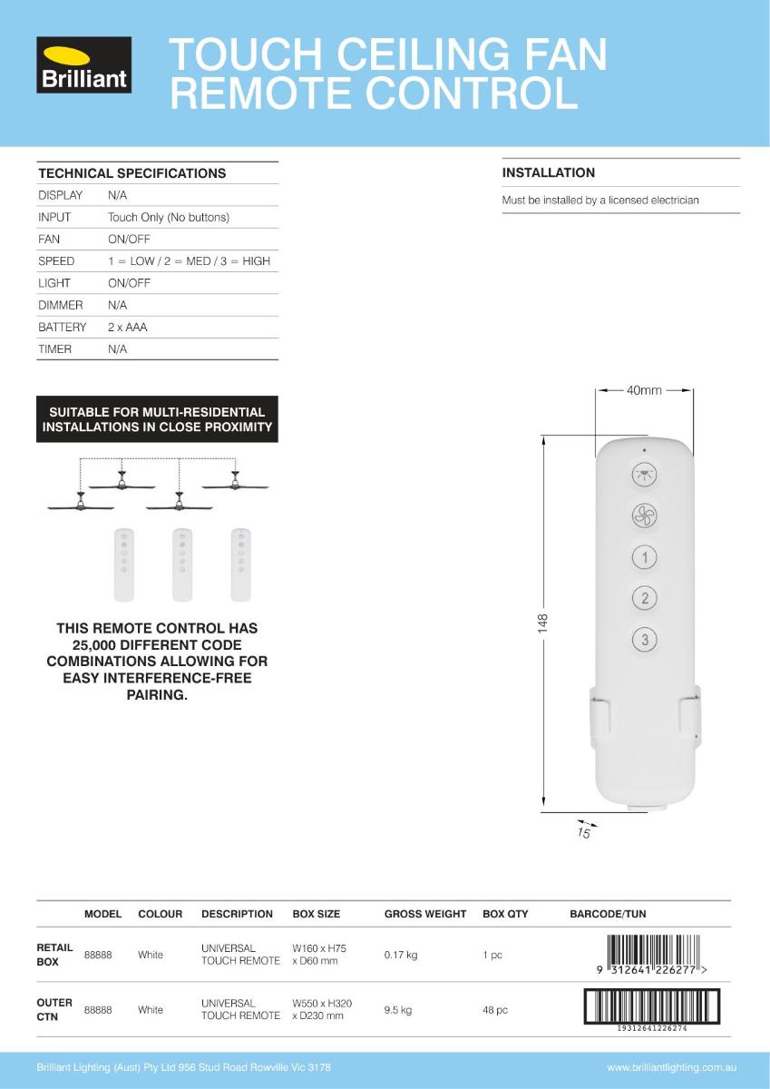 UNIVERSAL CEILING FAN REMOTE CONTROL