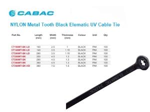 METAL TOOTH CABLE TIE 140X3.5MM BK 100PK