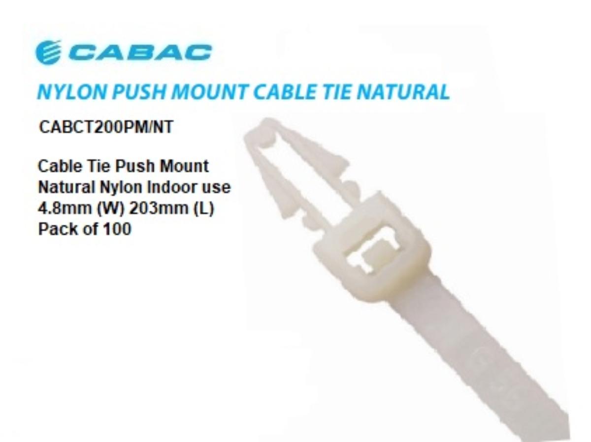 CABLE TIE PUSH MOUNT NYLON 4.8X200MM NAT