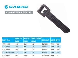 CABLE TIE RELEASABLE 140MM BLK 100PK