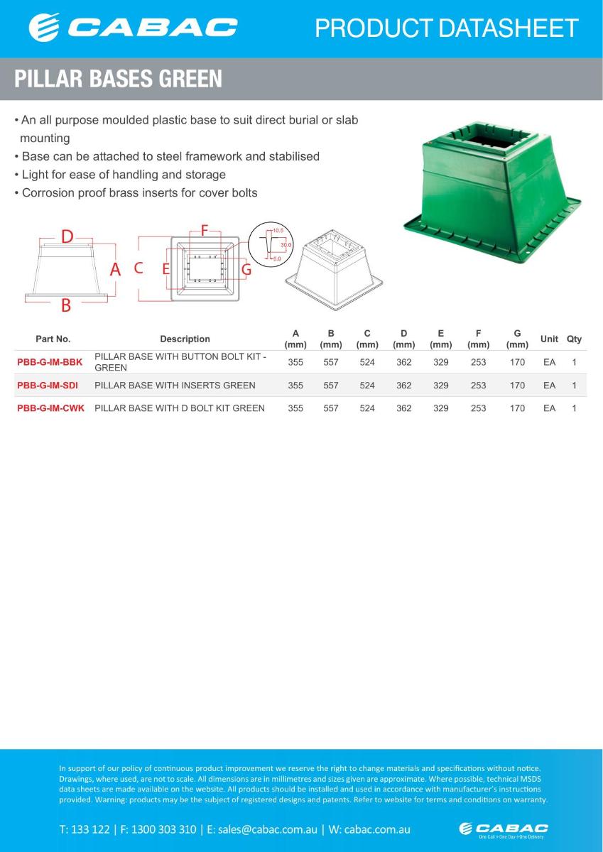 PILLAR BOX BASE + D BOLT KIT GREEN