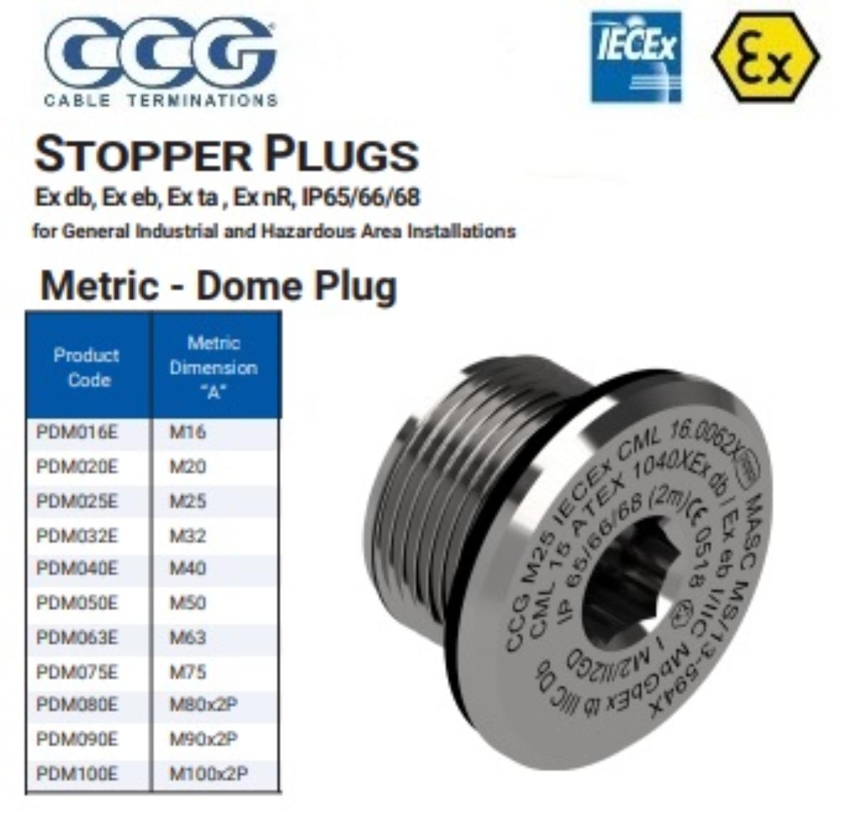 DOME HEAD PLUG EXD/EXE METRIC 40MM