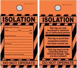 ISOLATION TAG POLY ORANGE/BLACK 140X75MM ISOLATION TAG POLY ORANGE/BLACK 140X75MM