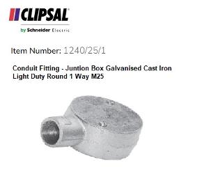 JUNCTION BOX GALV C/IRON L/D 25MM 1WAY JUNCTION BOX GALV C/IRON L/D 25MM 1WAY