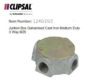 JUNCTION BOX GALV C/IRON L/D 25MM 3WAY JUNCTION BOX GALV C/IRON L/D 25MM 3WAY