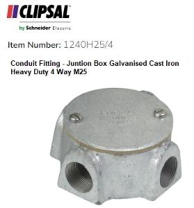 JUNCTION BOX GALV C/IRON H/D 25MM 4WAY