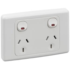 2000 DBL GPO + NEON 250V 10A D/P WHITE 2000 DBL GPO + NEON 250V 10A D/P WHITE