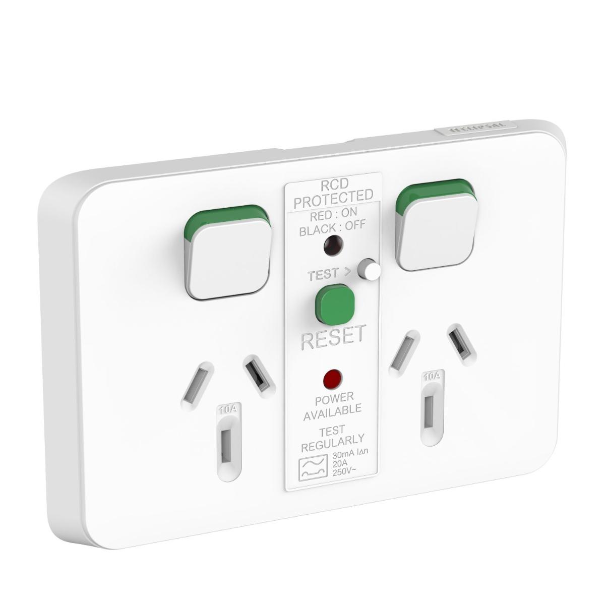 ICONIC DBL GPO RCD PROT 10A 30MA VIV WHT
