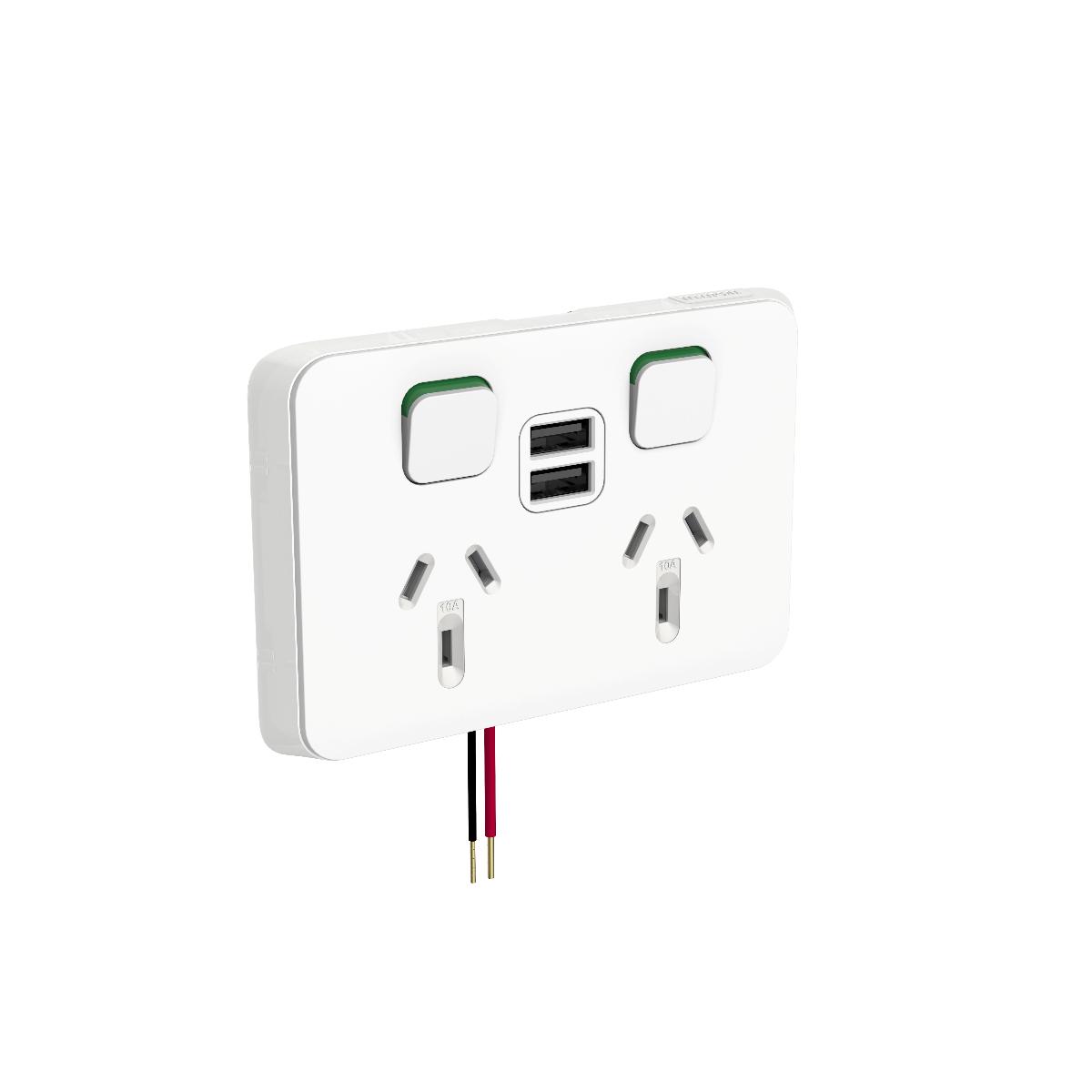 ICONIC DBL GPO + DUAL USB CHRGR 10A WHT