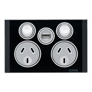 SATURN DBL GPO + 1 USB CHGR 10A ESP BLK SATURN DBL GPO + 1 USB CHGR 10A ESP BLK