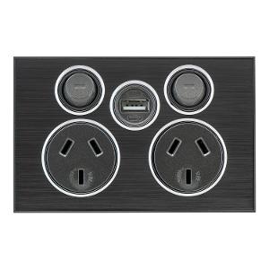 SATURN DBL GPO + 1 USB CHGR 10A HOR BLK SATURN DBL GPO + 1 USB CHGR 10A HOR BLK