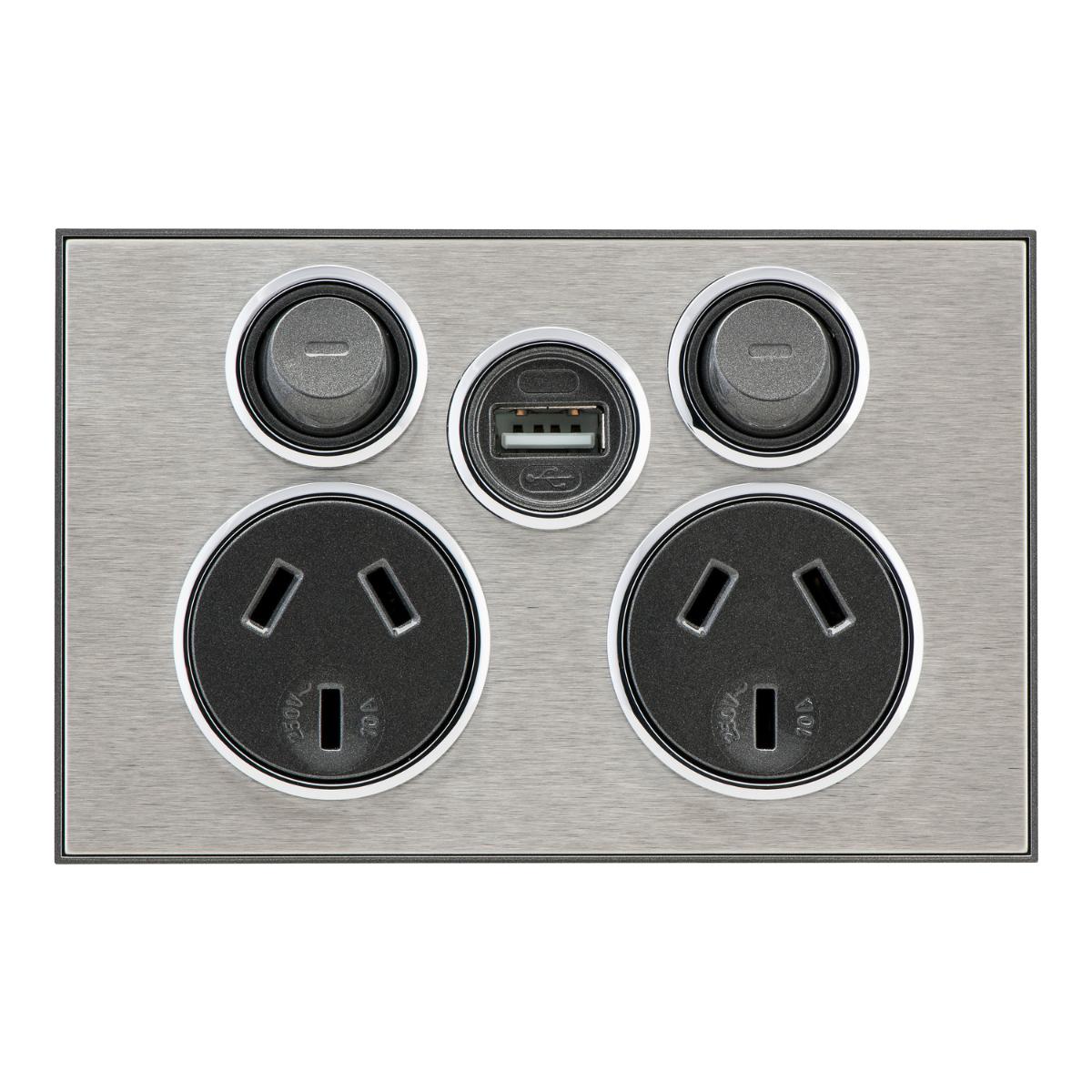 SATURN DBL GPO + 1 USB CHGR 10A HOR SIL