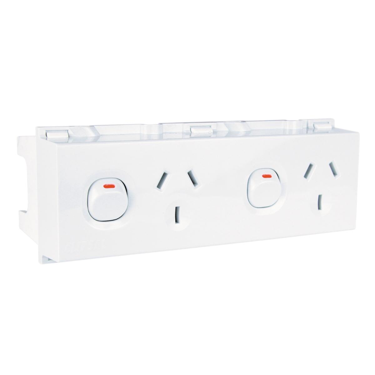 DIN SWITCH DBL OUTLET 2P 10A 3PIN FLT 8M