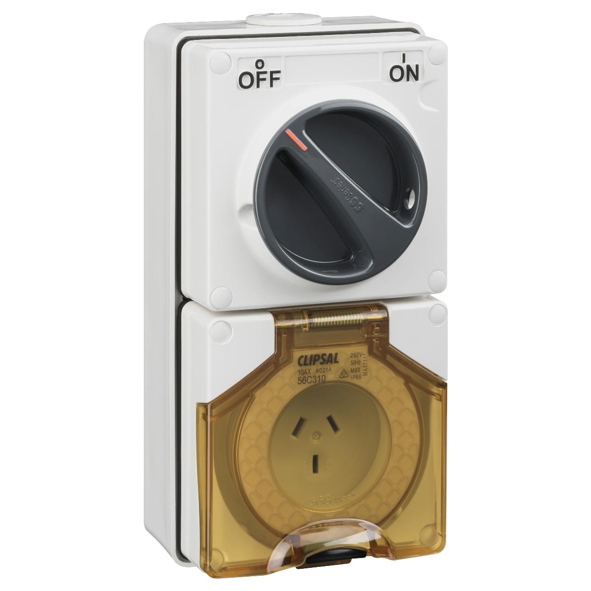 OUTLET SWITCHED IP66 3PIN 10A 250V R/WHT