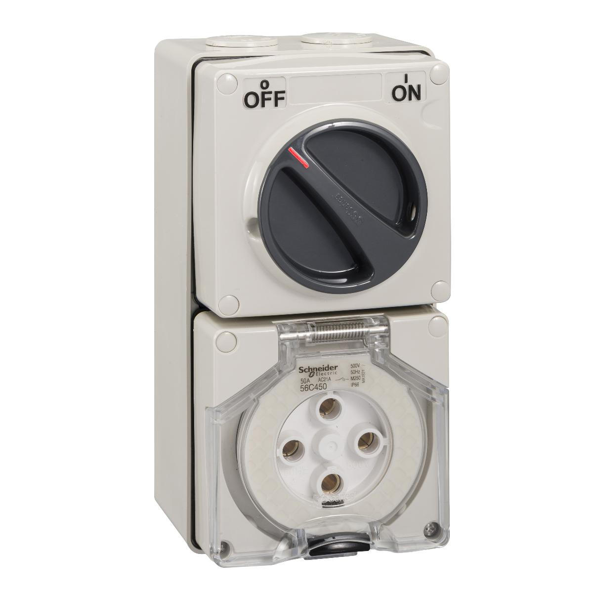OUTLET SWITCHED IP66 4PIN 50A 500V GREY