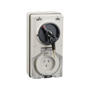 SWITCH SOCKET 10A 240V 3 FLAT PIN LOCKAB