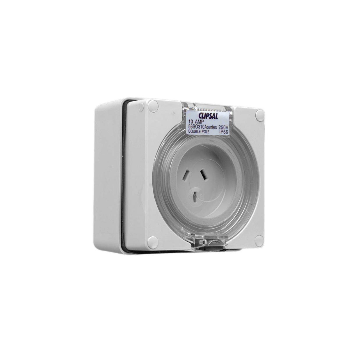 OUTLET SOCKET IP66 3PIN 10A 250V D/P GRY