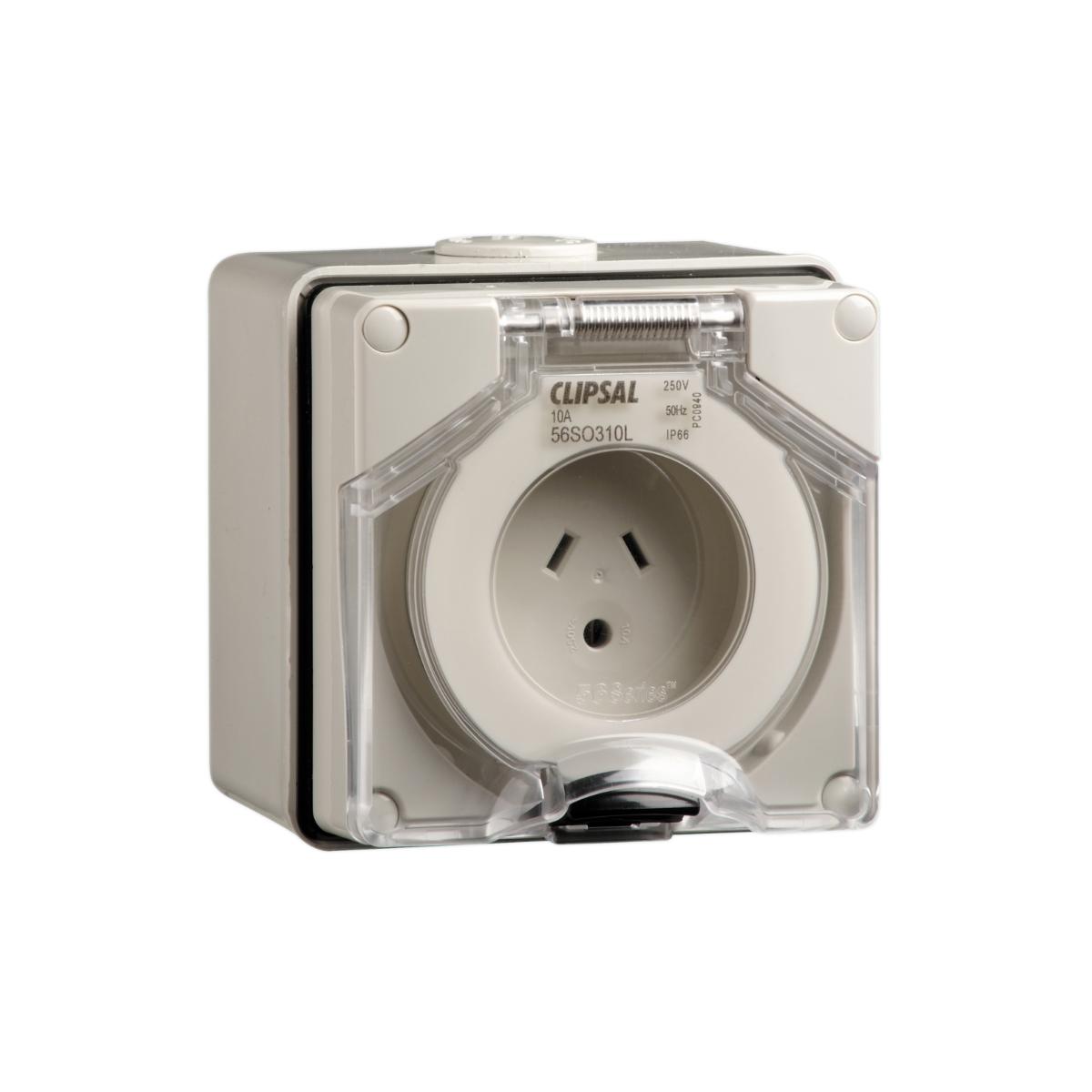 OUTLET IP66 3PIN RND EARTH 10A 250V GREY