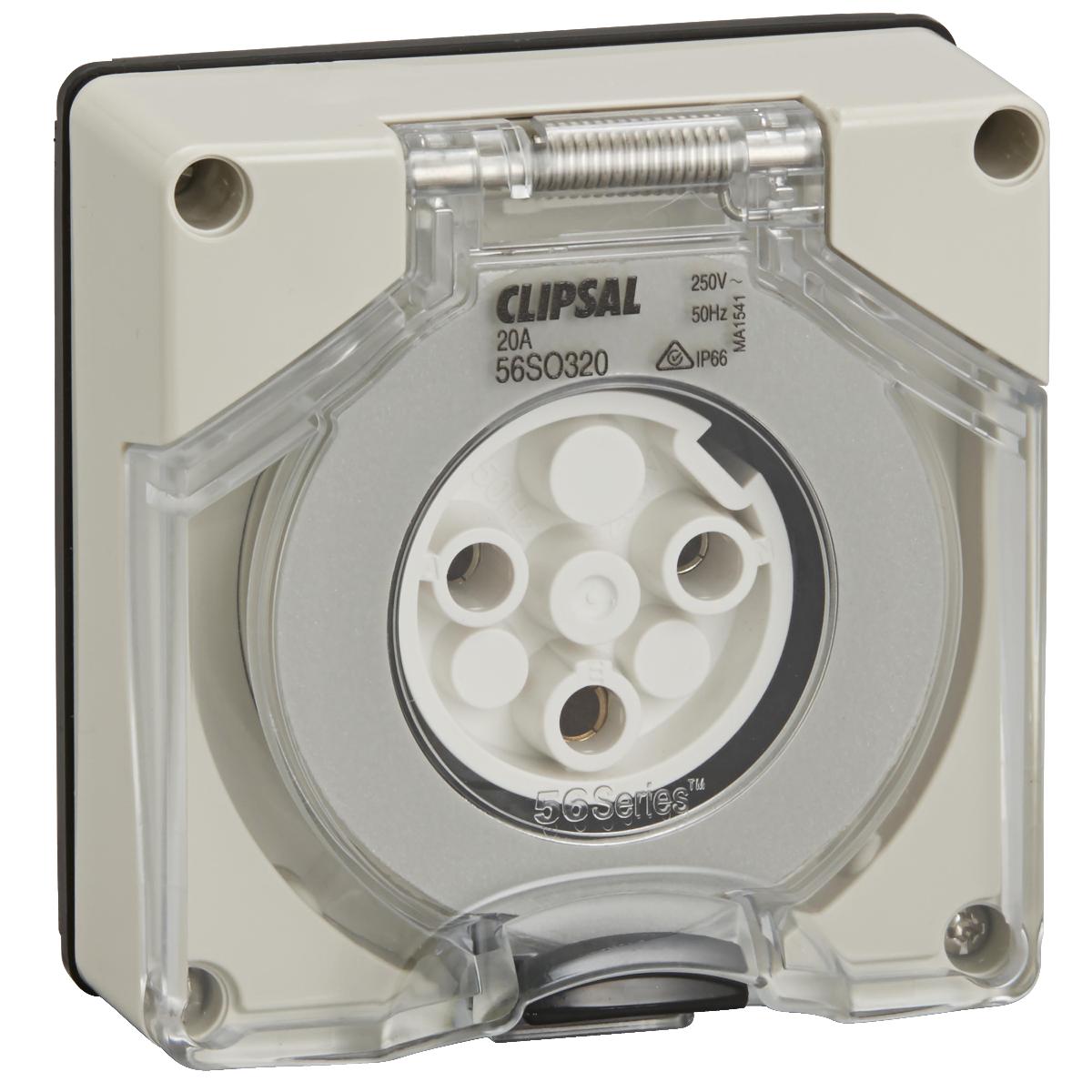 OUTLET SOC IP66 3 RND/PIN 20A 250V LE GR