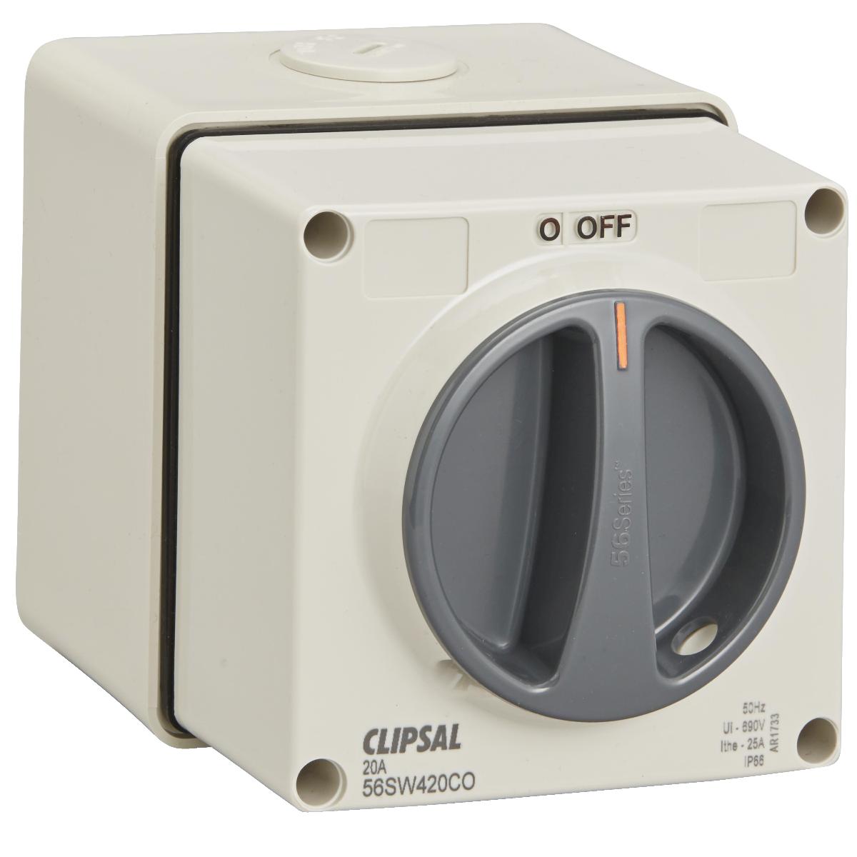 ISOLATOR IP66 1G 4P 20A 1WAY C/OVR GREY