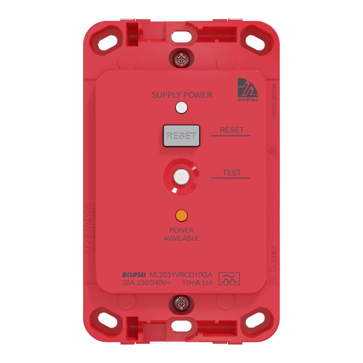 MEDILEC RCD 10MA 20A VERTICAL RED