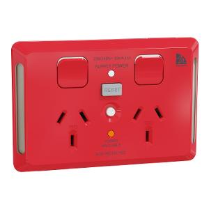 MEDILEC 20A RCD 10MA DBL GPO 10A HOR RED MEDILEC 20A RCD 10MA DBL GPO 10A HOR RED