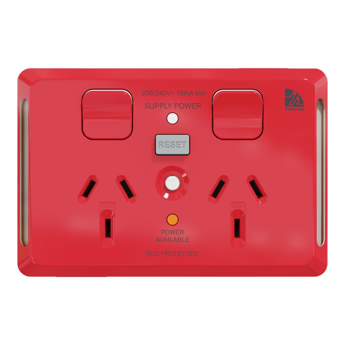 MEDILEC 20A RCD 10MA DBL GPO 10A HOR RED