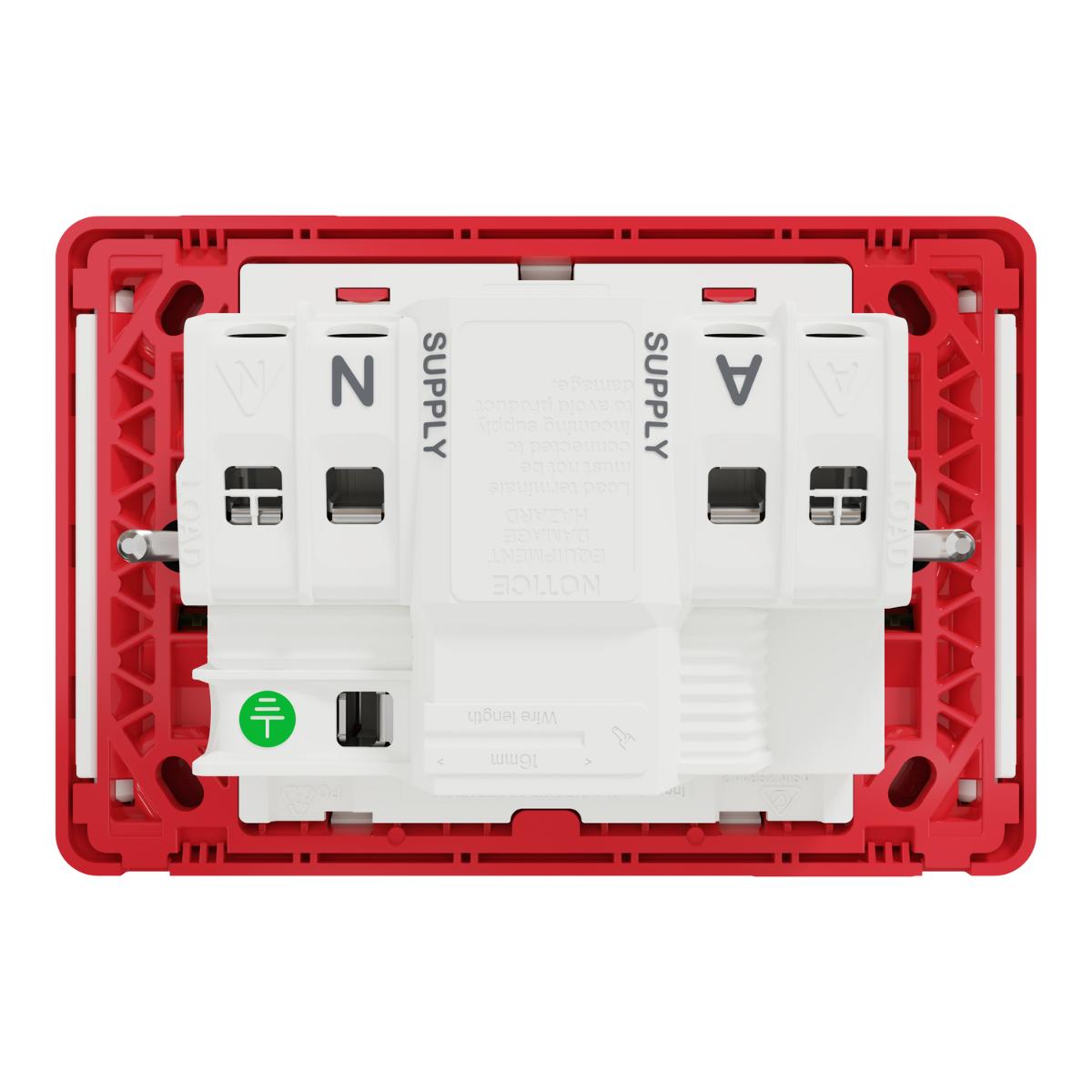MEDILEC 20A RCD 10MA DBL GPO 10A HOR RED