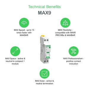 MCB MAX9 3P+N 40A 6KA C CURVE 3MODULE MCB MAX9 3P+N 40A 6KA C CURVE 3MODULE