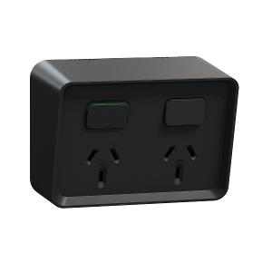 ICONIC W/P DBL GPO IP54 10A S/P BLACK ICONIC W/P DBL GPO IP54 10A S/P BLACK