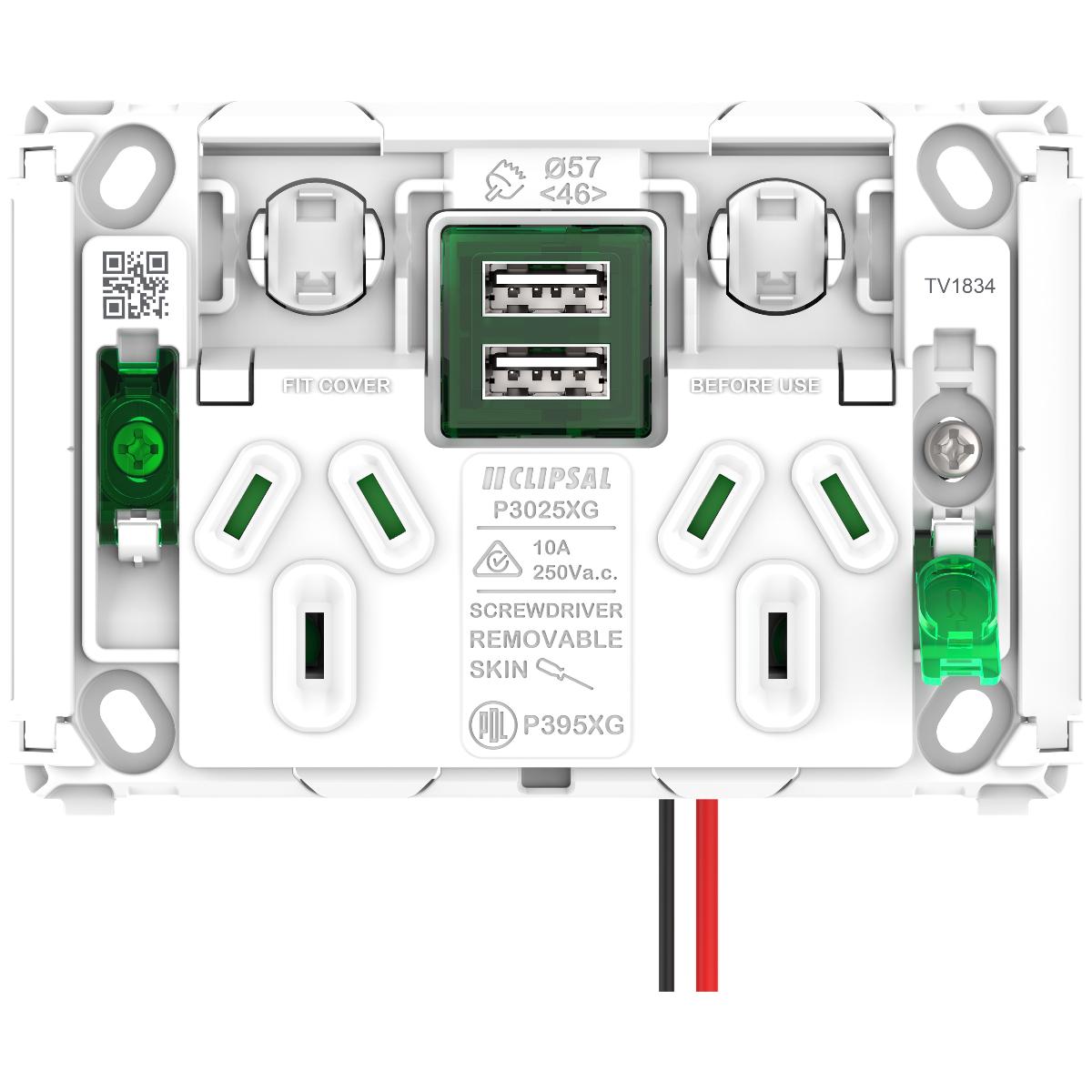 PRO GRID DBL GPO + USB A+A CHRG HOR 10A