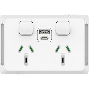 PRO DBL GPO + USB A+C CHRG HOR 10A WHT PRO DBL GPO + USB A+C CHRG HOR 10A WHT