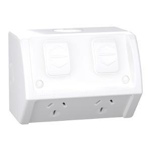 W/P DOUBLE GPO IP54 15A RESIST WHITE W/P DOUBLE GPO IP54 15A RESIST WHITE