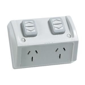 W/P FLUSH DOUBLE GPO IP54 10A RESIS GREY