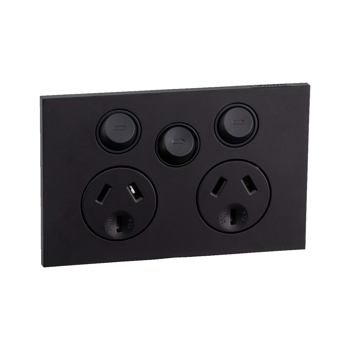 ZEN DBL GPO + EXT SWITCH 10A S/P ZEN BLK