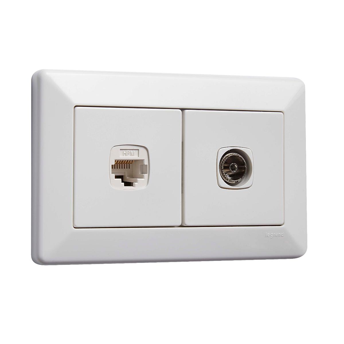 COMO 2 GANG RJ45 CAT6 PAL-TO-F HORIZ WHI