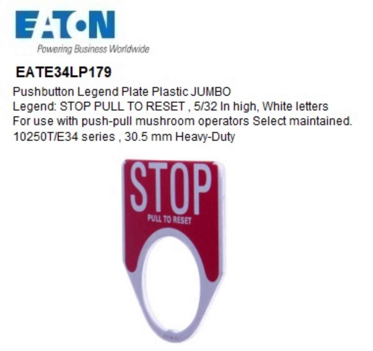 LEGEND PLATE PLASTIC"STOP PULL TO RESET"