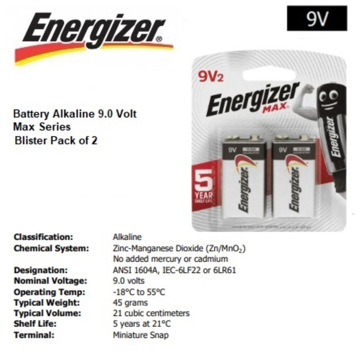 ALKALINE BATTERY 9V SIZE TRANSISTOR 2PK