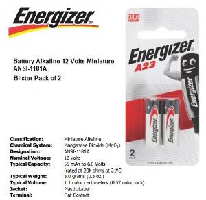 ALKALINE 12V BATTERY SIZE A23 2PK ALKALINE 12V BATTERY SIZE A23 2PK