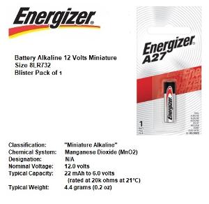 ALKALINE 12V BATTERY SIZE A27 ALKALINE 12V BATTERY SIZE A27