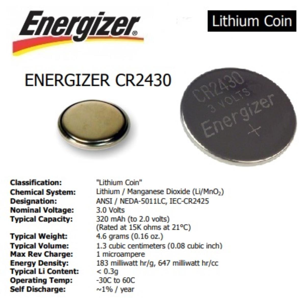 BATTERY LITHIUM 3V COIN CR2430