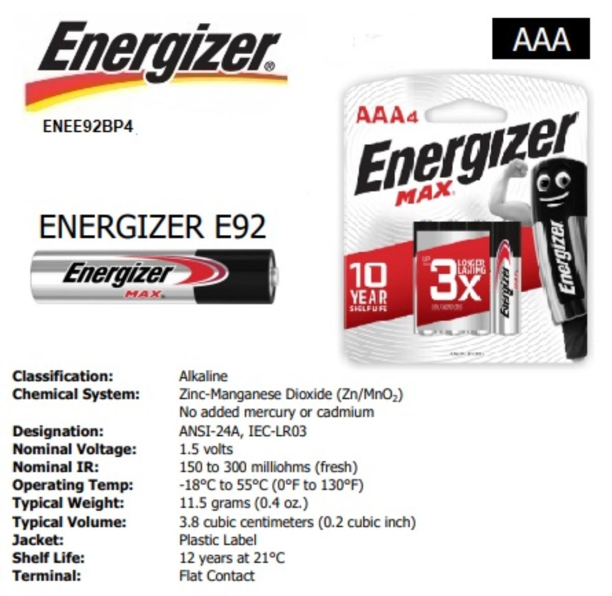 ALKALINE 1.5V BATTERY SIZE AAA 4PK