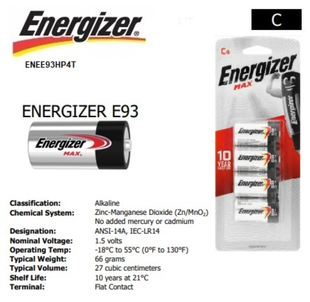 ALKALINE 1.5V BATTERY SIZE C 4PK